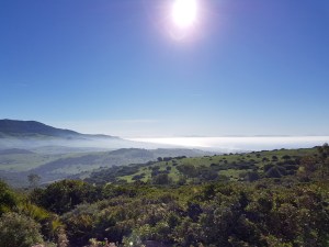 Enjoying the view from the mountain of Bolonia, Africa in the distance.