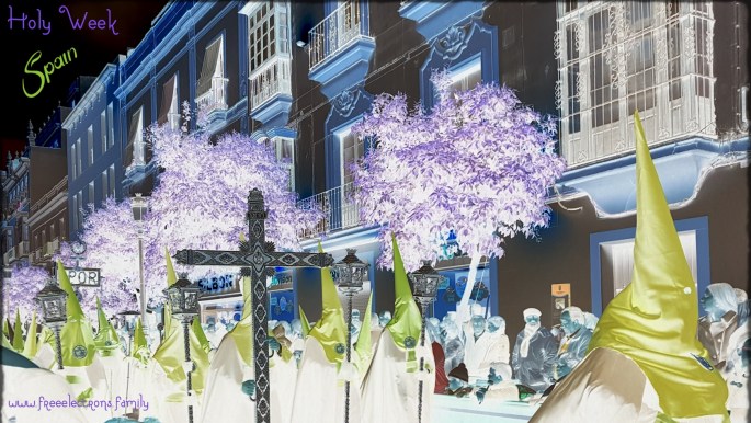 A procession of piety during Holy Week (Semana Santa) along Calle Larga, Jerez de la Frontera, Spain.