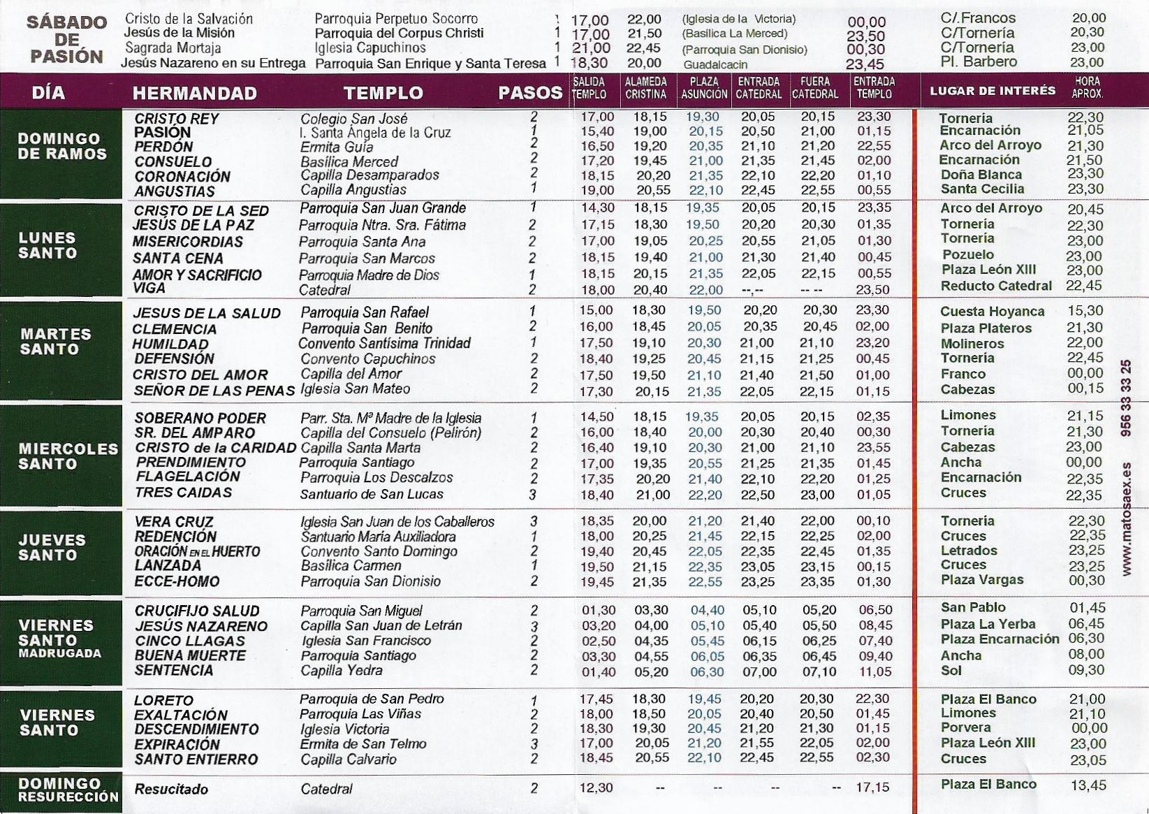 A comprehensive list of Holy Week processional schedule, stops and itinerary in Jerez de la Frontera, all in one page.