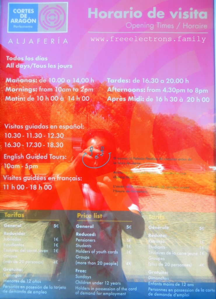 For information: Aljaferia schedule/opening hours and prices. Horarios de visita y precios. Third stop on our #FreeElectrons.Family summer camping road trip Europe, Day 5 in Zaragoza.
