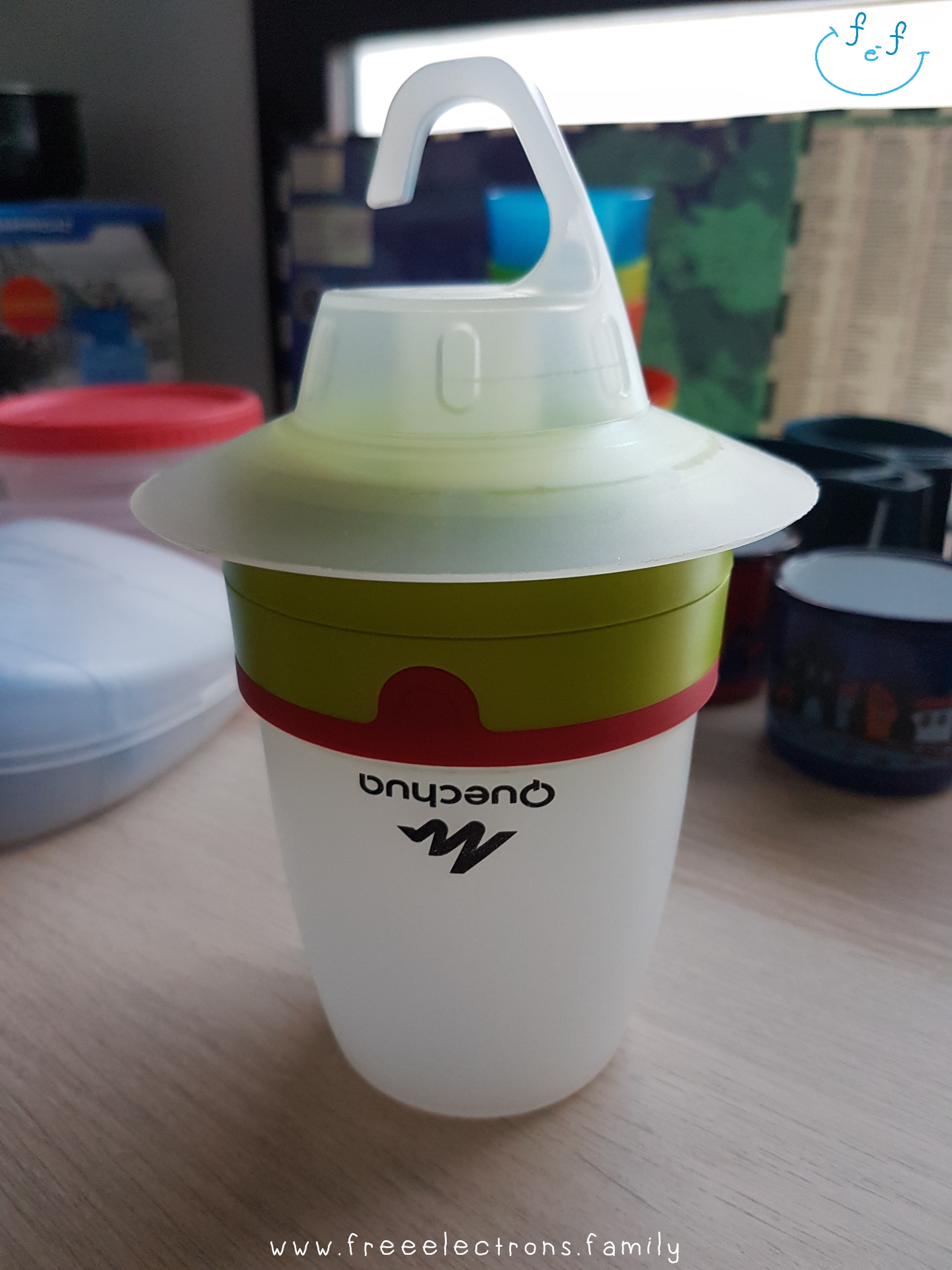 A Quechua camping night lamp.

Text reads: www.freeelectrons.family.

#FreeElectrons.Family - camping Europe, what to bring