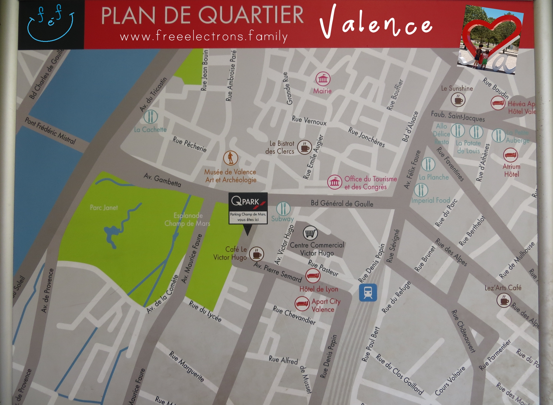 Map of the city center (plan de quartier) of Valence, France.

#FreeElectrons.Family - camping road trip Europe, Valence.