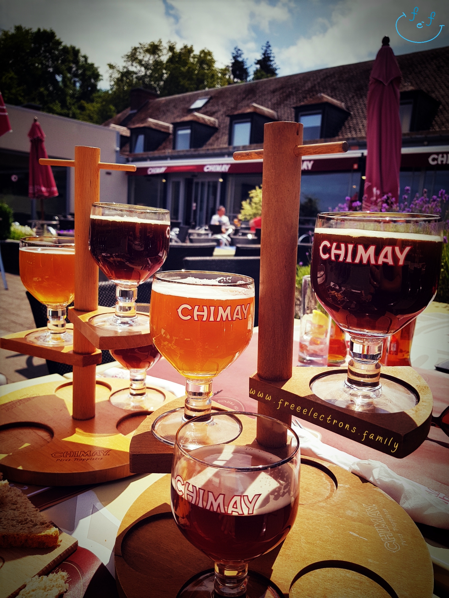 Picture of Chimay beer tasting.

Caption reads:  1st beer: She may go out with you.  2nd beer: She may even give you a kiss.  3rd beer: She may. . . May your dreams come true. . . tonight!  Chimay beer quadruple tasting.

www.FreeElectrons.Family