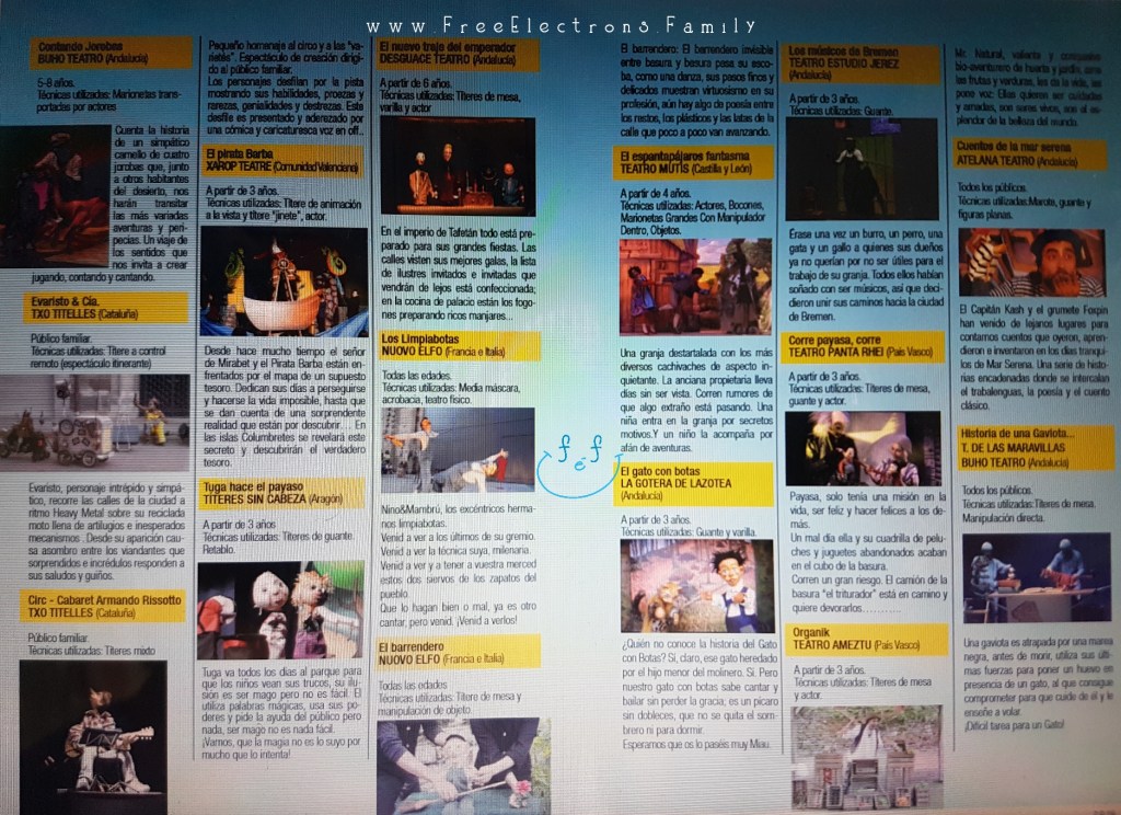 In Spanish: programme of puppeteers. . . for the 23rd International Puppet Festival (Festival Internacional de Títeres), Jerez de la Frontera.

www.FreeElectrons.Family - what to do see in Jerez in September.