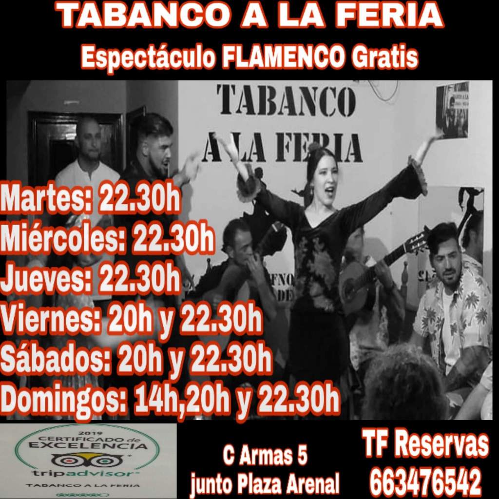 Daily Schedule of FREE Flamenco Puro at Tabanco A La Feria, Jerez de la Frontera, Cadiz.