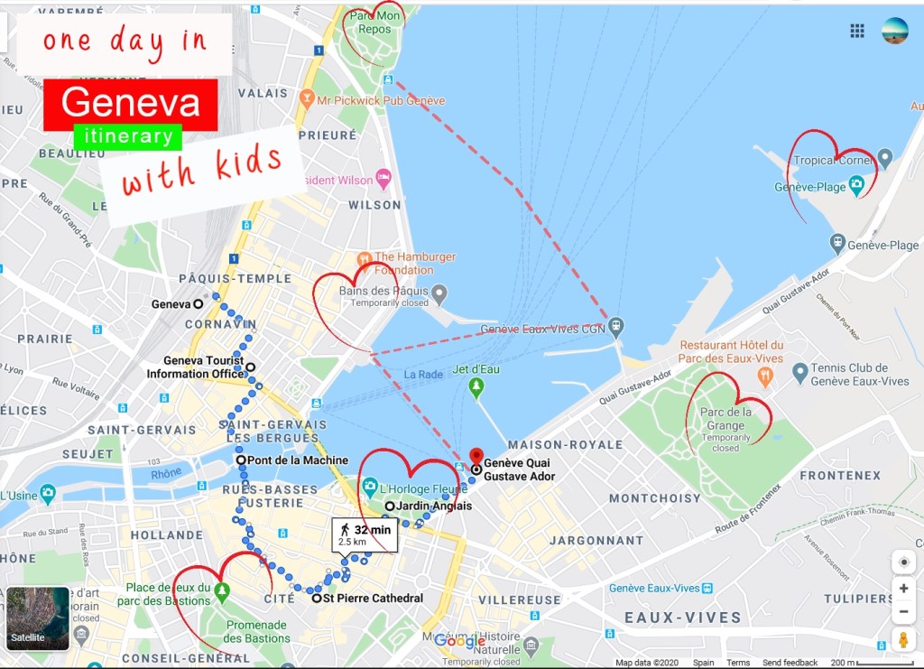 A Google map, marked with one day itinerary/walking (and boat ride) tour.

www.FreeElectrons.Family