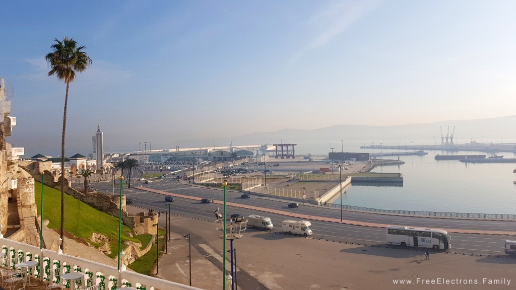 A view overlooking the Port of Tanger with wide open space at the foot of the hill and the wide Avenue of  Muhammed VI .